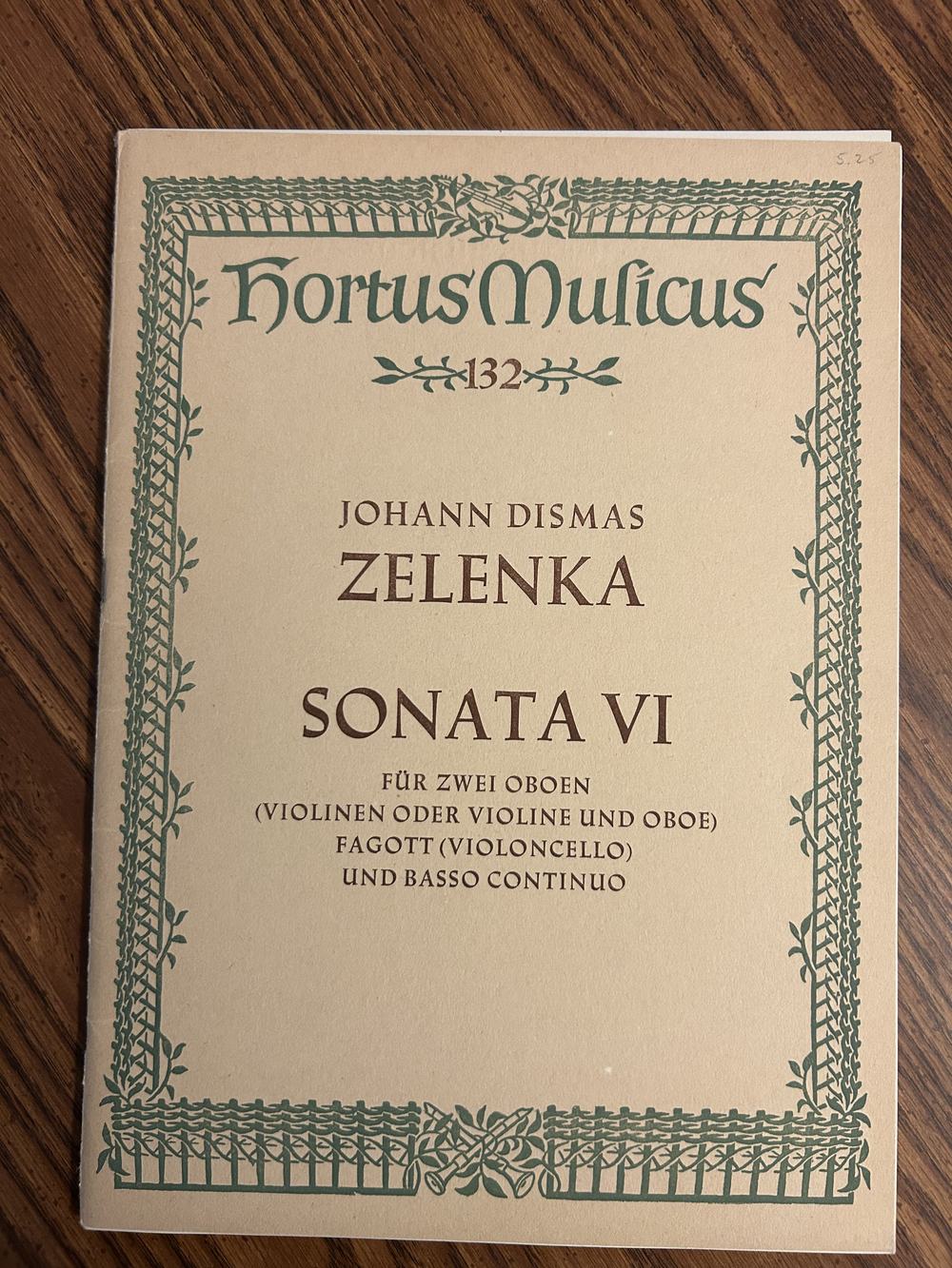 Hortus Musicus 132 : Johann Dismas Zelenka : Sonata VI C-mol für zwei Oboen (Violinen oder Violine und Oboe), Fagott (Violoncello), und Basso continuo, photograph of this copy